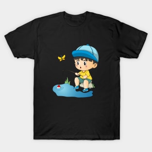 Cute Fishing Boy Angler Fisherman Kids T-Shirt